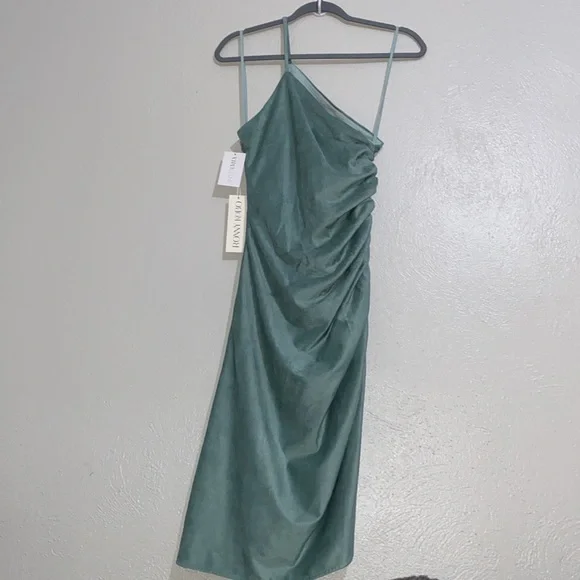 NWT Ronny Kobo XS Sage Zarma Ruched One-Shoulder Midi Dress - Picture 11 of 15
